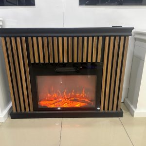 Dekoratif Kahve Kasalı 118 Cm 8 Renkli Elektrikli Şömine Isıtıcı Bluetooth, Alev Sesi, Wifi